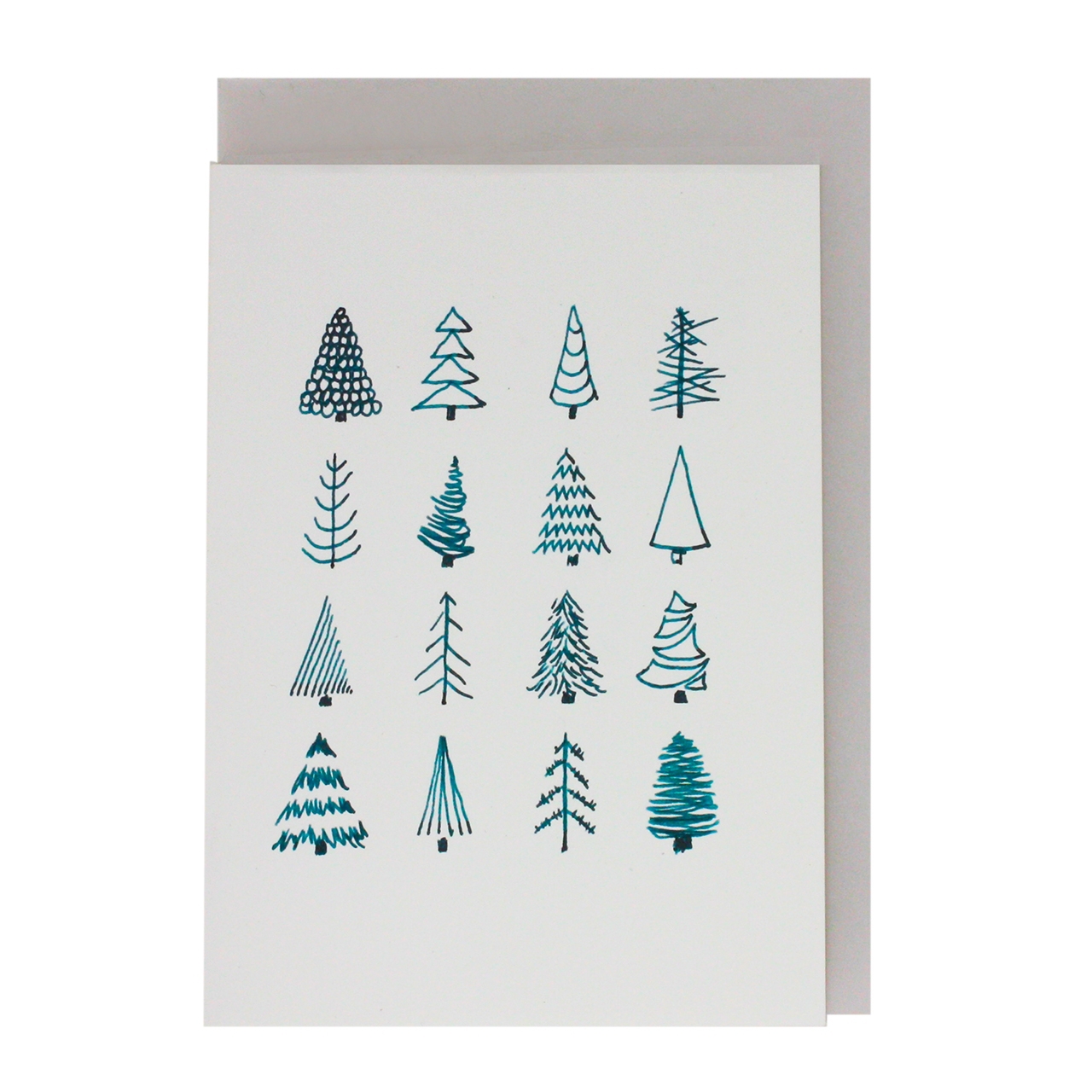 folded card with illustrated fir trees